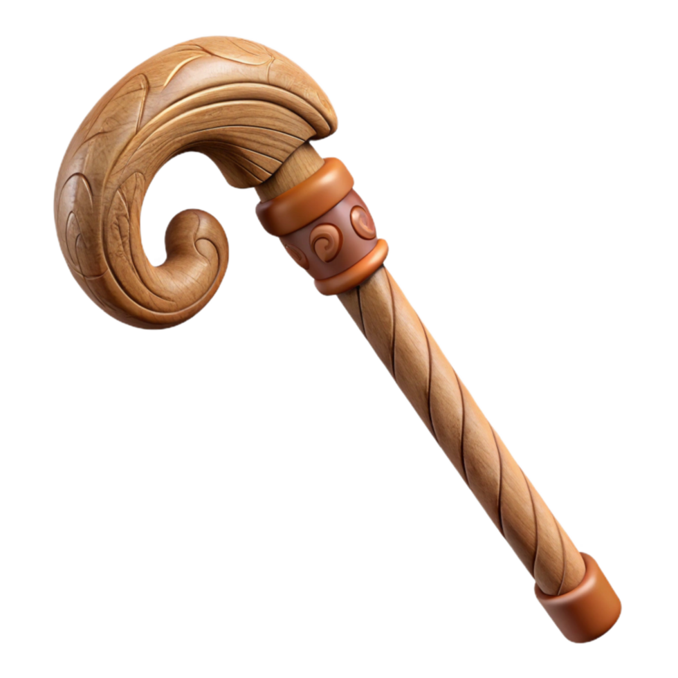 stunning minimalist Wooden Walking Stick with Carved Handle Cutout premium png