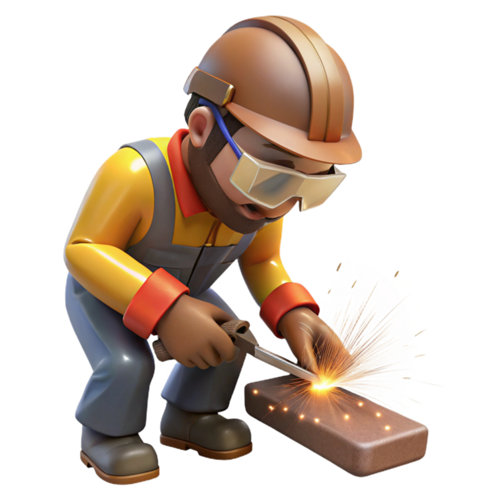 beautiful minimalist Worker Welding Sparks Flying Isolated png