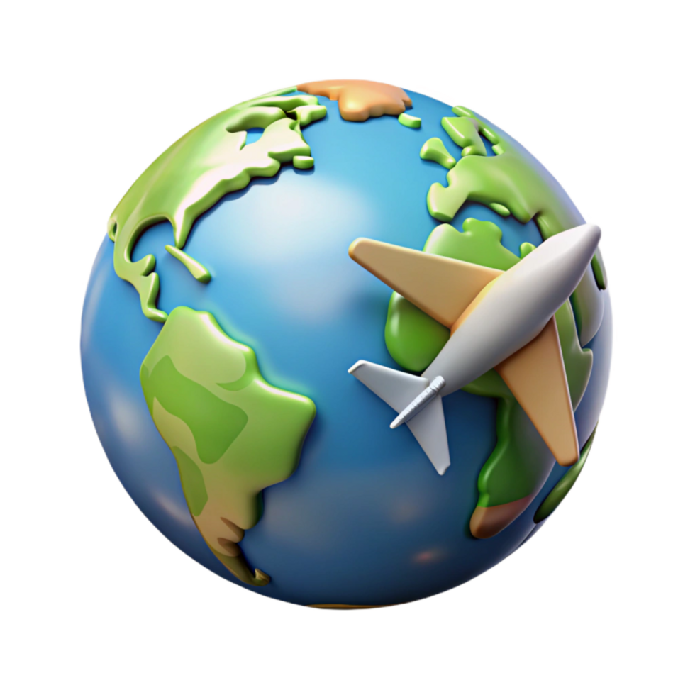 elegant vintage World Globe with Airplane Travel Concept Isolated detailed png
