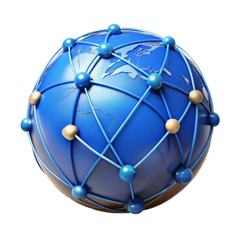 wonderful traditional World Globe with Network Connections Blue Lines Isolated detailed png