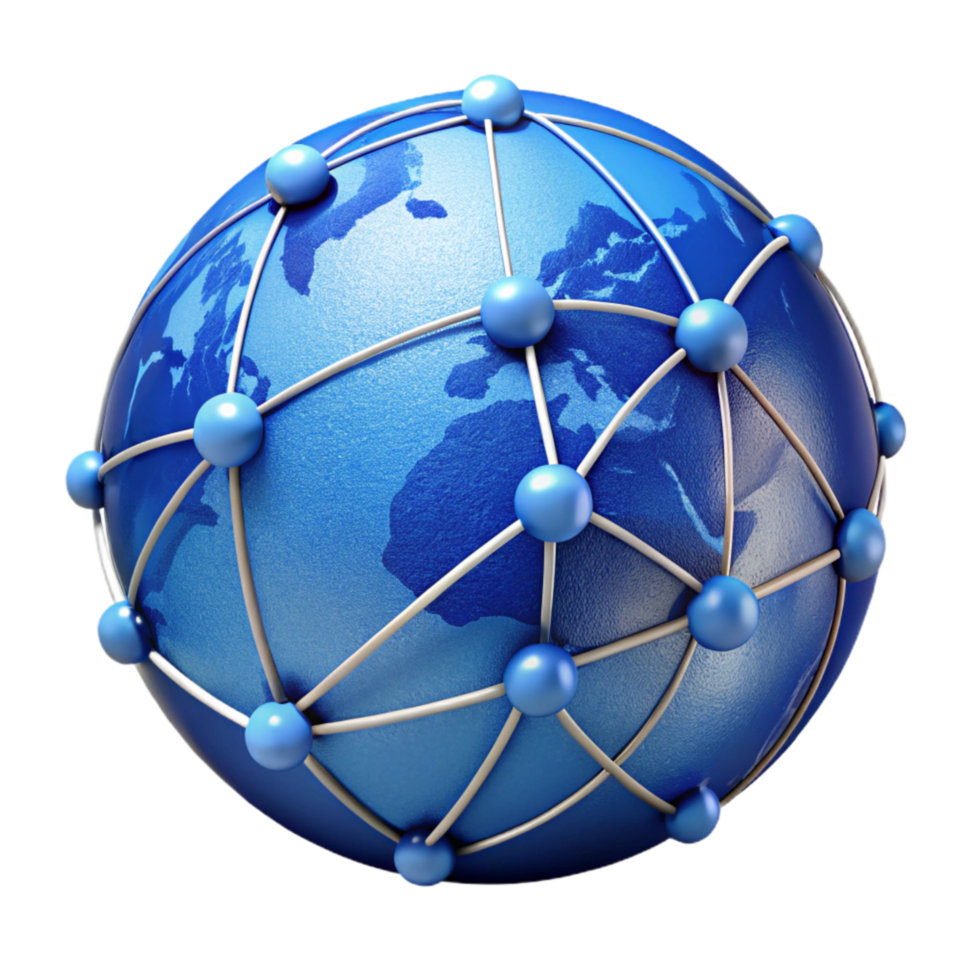 serene contemporary World Globe with Network Connections Blue Lines Isolated high quality png