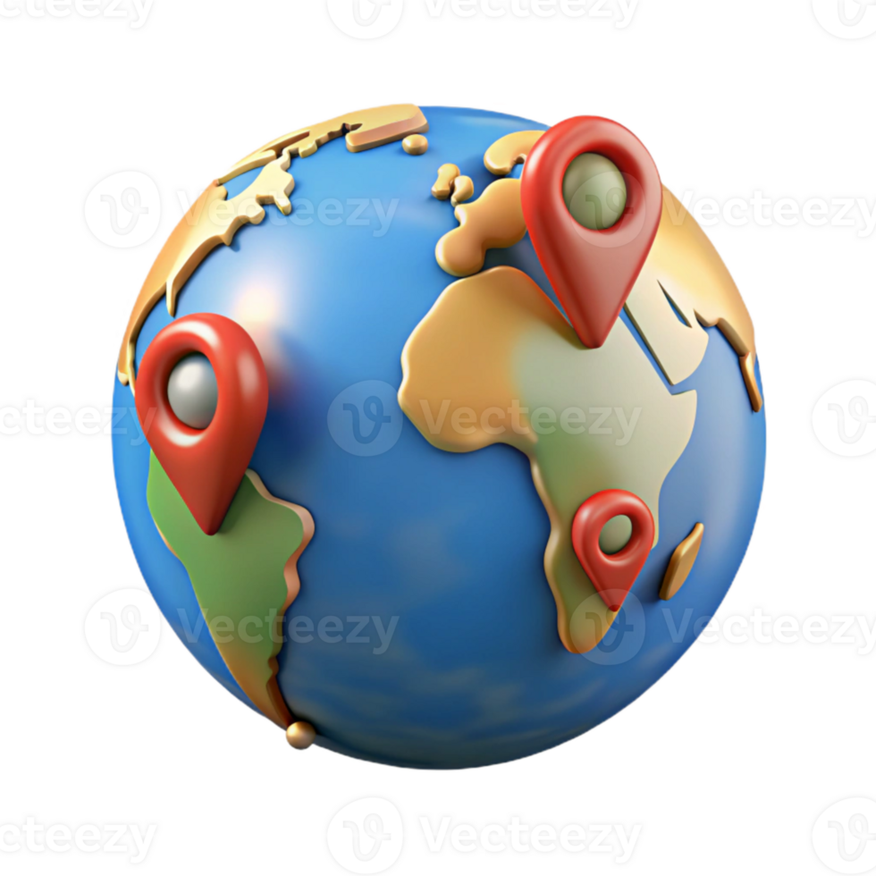 dramatic classic World Map with Pins Isolated Element genuine png