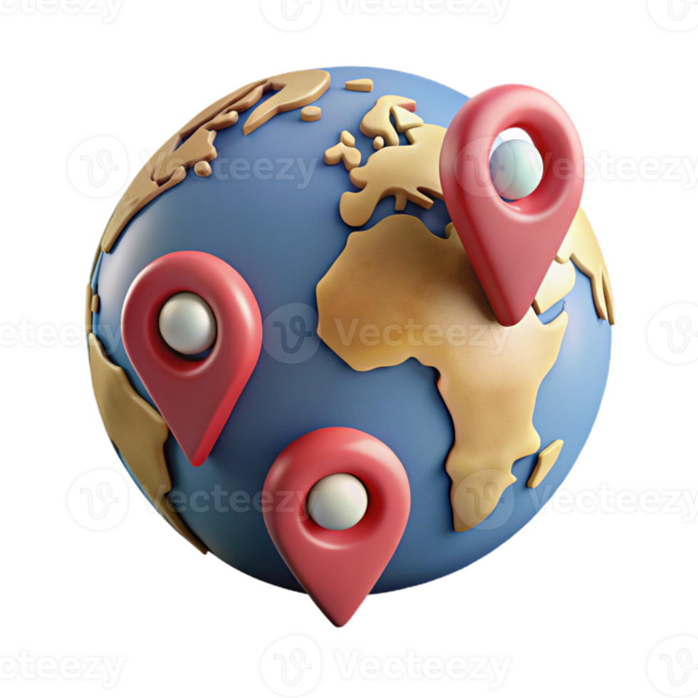 vibrant vintage World Map with Pins Isolated Element professional png