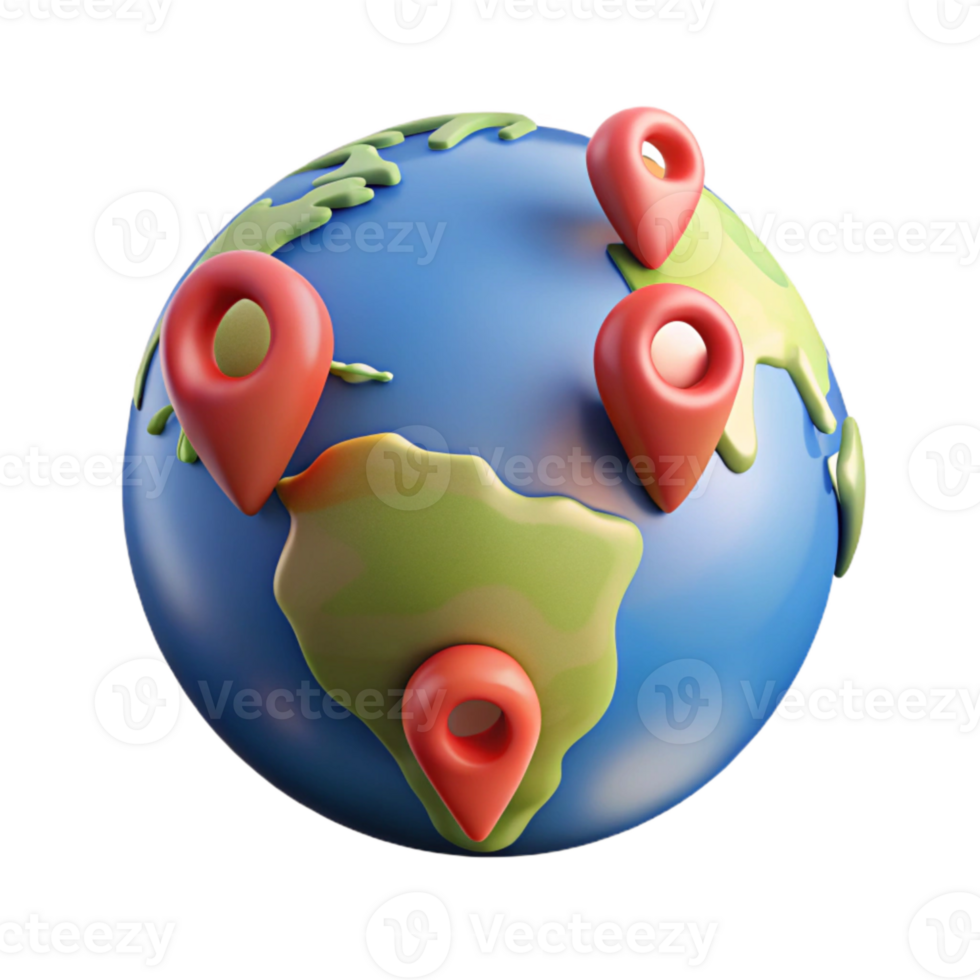 elegant abstract World Map with Pins Isolated Element premium png