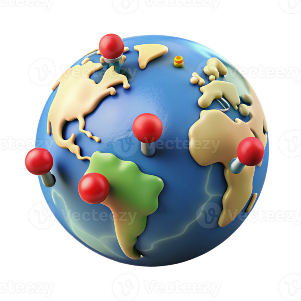 extraordinary contemporary World Map with Push Pins Transparent Background original png