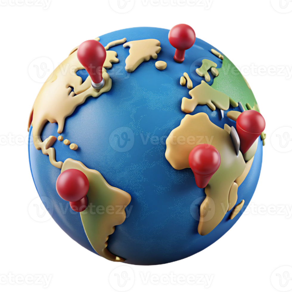 serene rustic World Map with Push Pins Transparent Background authentic png