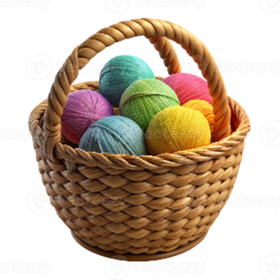 beautiful abstract Woven Basket with Colorful Yarn Balls Isolated original png