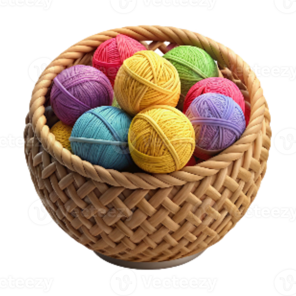 stunning contemporary Woven Basket with Colorful Yarn Balls Isolated detailed png