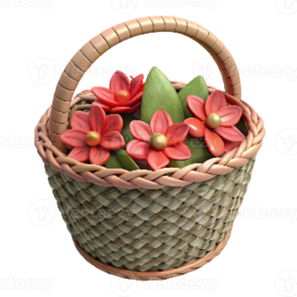 serene classic Woven Basket with Flowers Isolated high resolution png