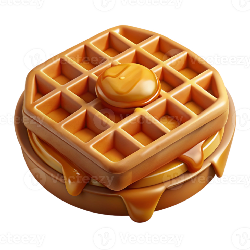 impressive traditional Golden Brown Waffle with Syrup Isolated high quality png