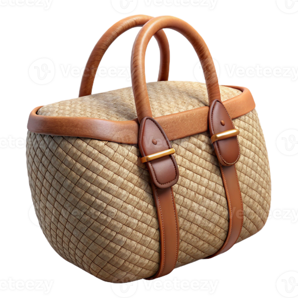 stunning contemporary Woven Raffia Bag with Leather Handles Isolated original png