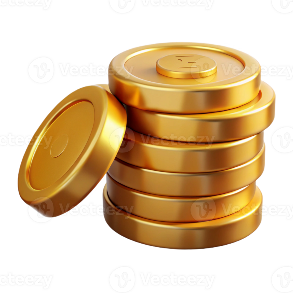 beautiful artistic Golden Coin Stack Isolated Transparent Background high resolution png