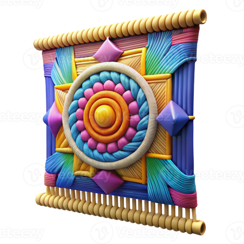 vibrant rustic Woven Tapestry Abstract Design Bright Colors Transparent Background genuine png