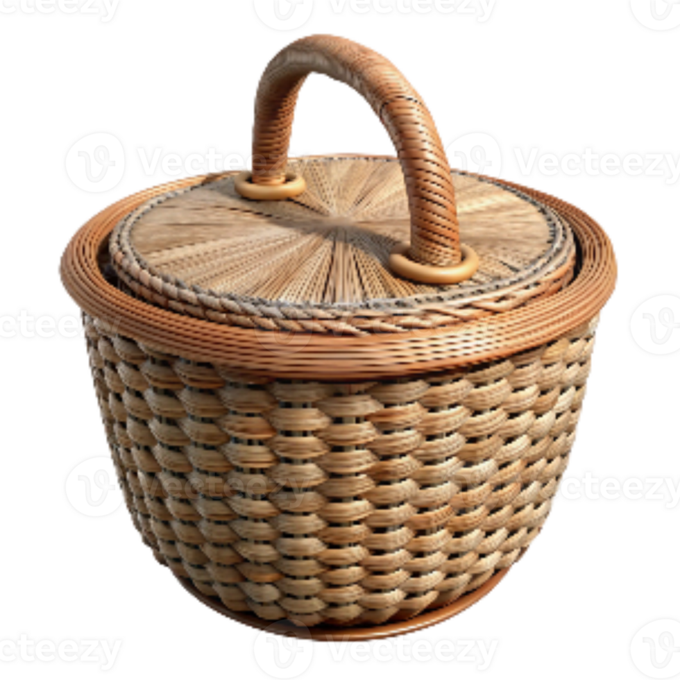 magnificent classic Woven Wicker Basket with Lid Isolated premium png