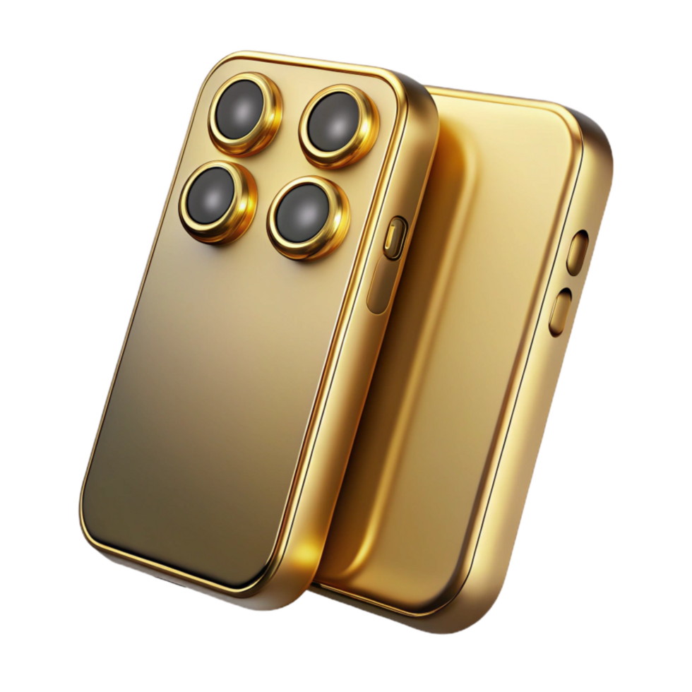 serene traditional Gold Smartphone with Triple Camera Isolated high resolution png