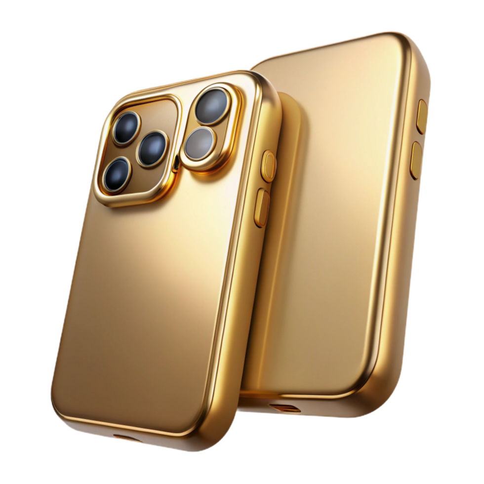 stunning contemporary Gold Smartphone with Triple Camera Isolated png