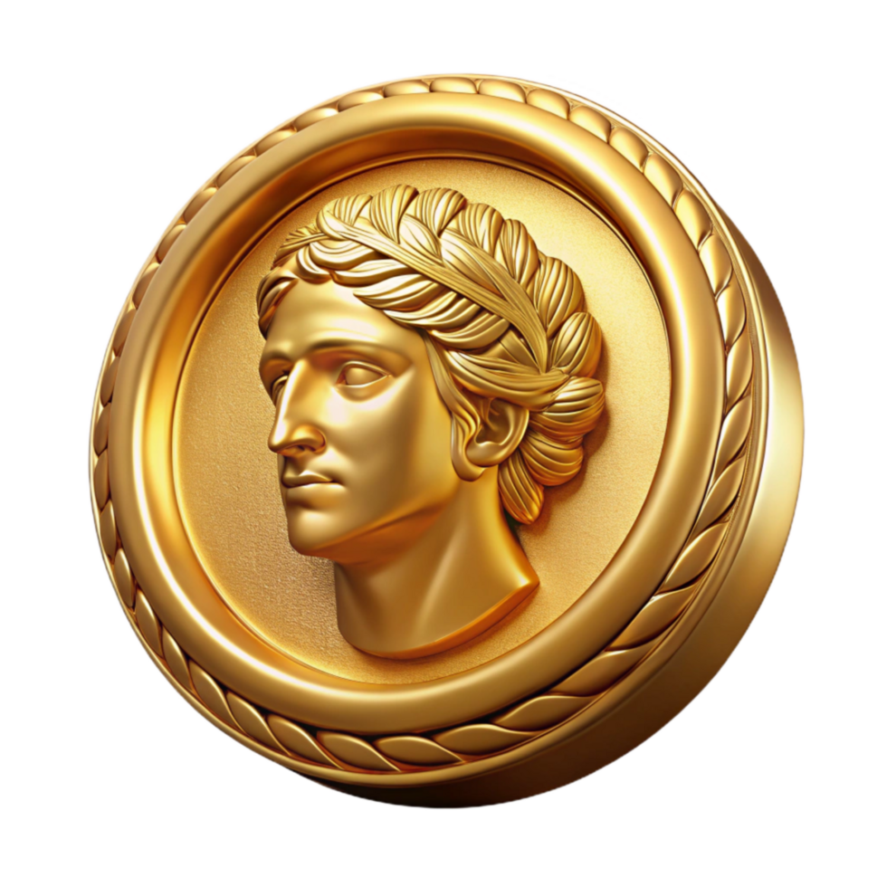 dramatic abstract Gold Roman Coin Front View Transparent Background original png