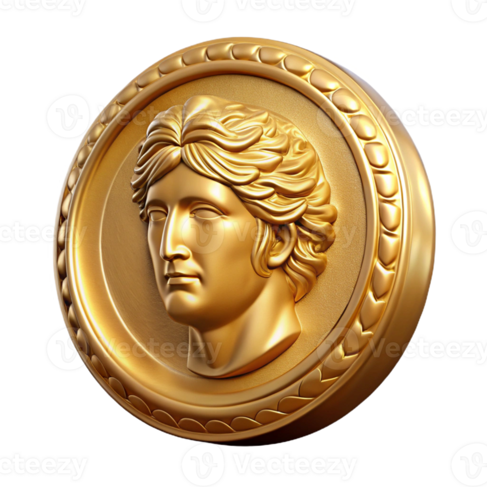 Gold Roman Coin Front View Transparent Background png