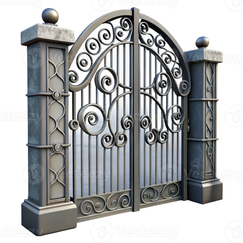 serene traditional Wrought Iron Gate Detail Isolated on Transparent Background premium png