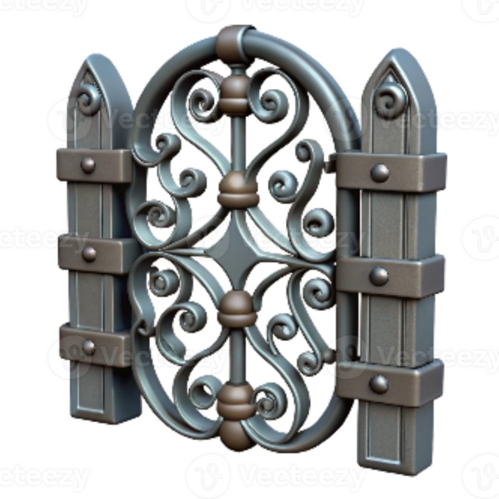 vibrant classic Wrought Iron Gate Latch with Decorative Detail Cutout professional png