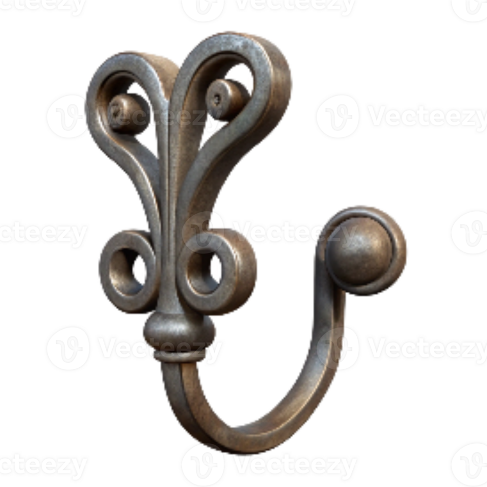 impressive rustic Wrought Iron Wall Hook with Scroll Detail Cutout high resolution png