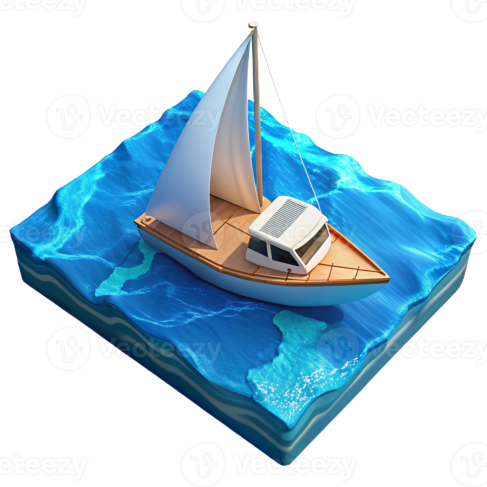 beautiful contemporary Yacht Sailing on Blue Ocean Transparent Background premium png