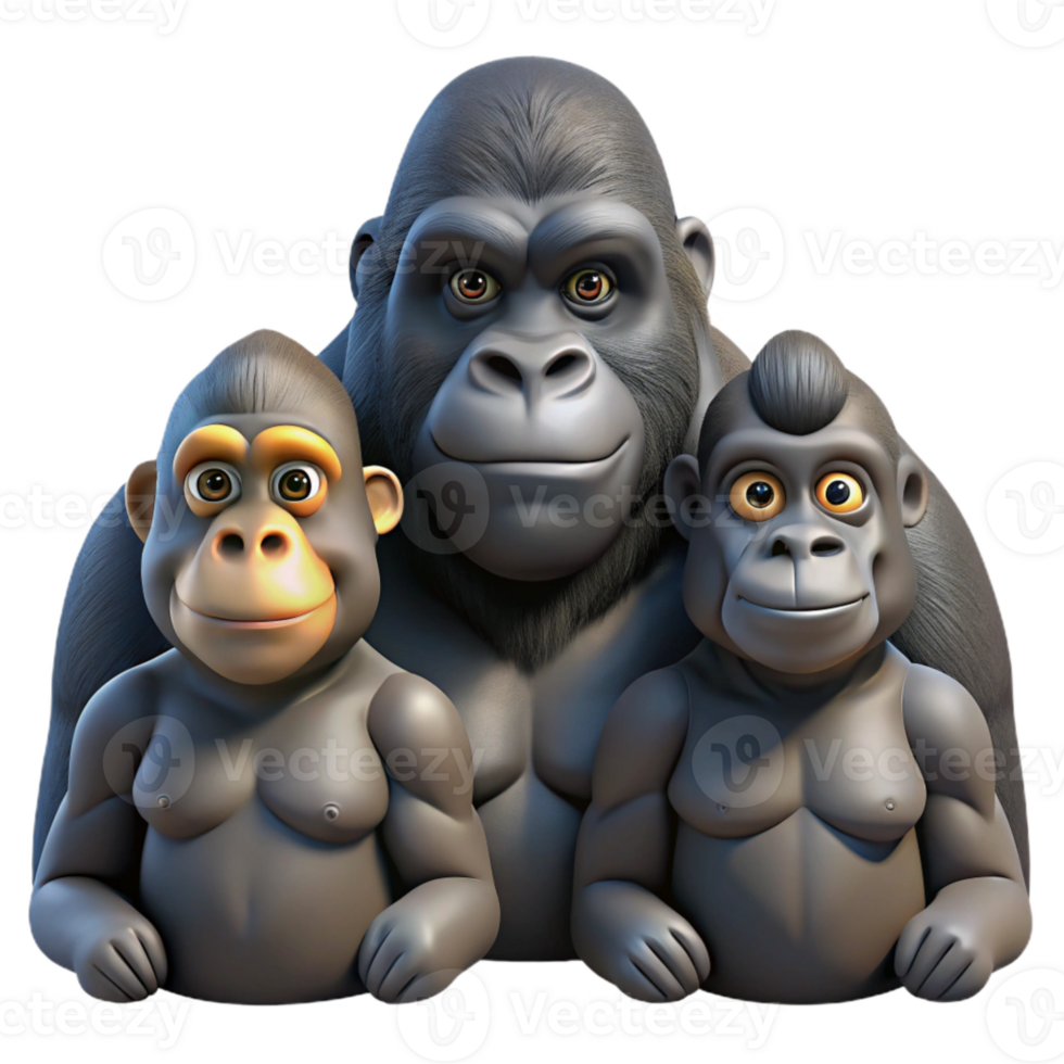 dramatic artistic Gorilla Family Portrait Isolated high quality png