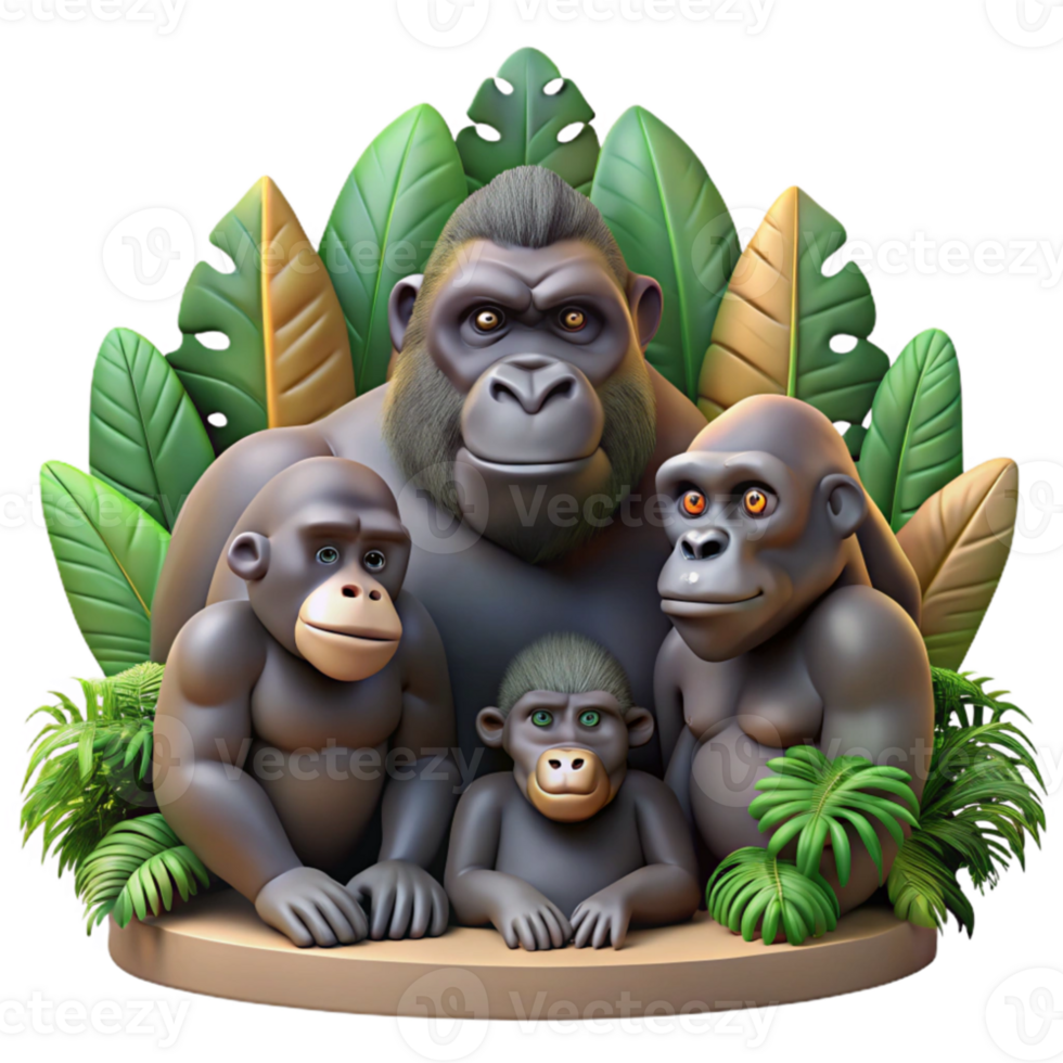 stunning abstract Gorilla Family Portrait Jungle Setting Isolated png