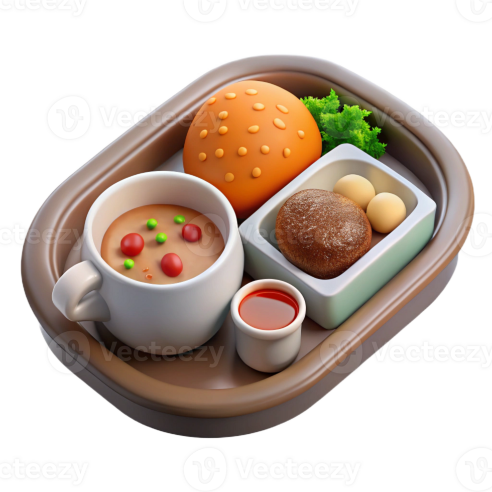 beautiful artistic Gourmet Meal on Airplane Tray Table Cutout png
