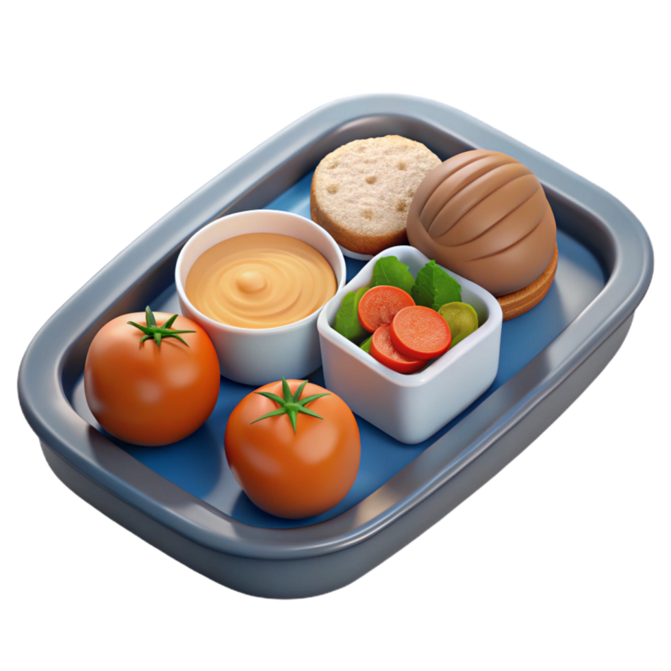 vibrant artistic Gourmet Meal on Airplane Tray Table Cutout high quality png