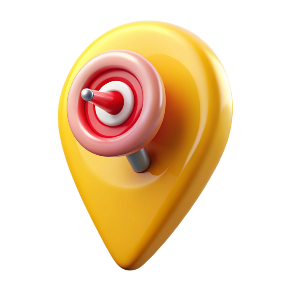 elegant minimalist Yellow Push Pin with Marketing Target Location Isolated high quality png
