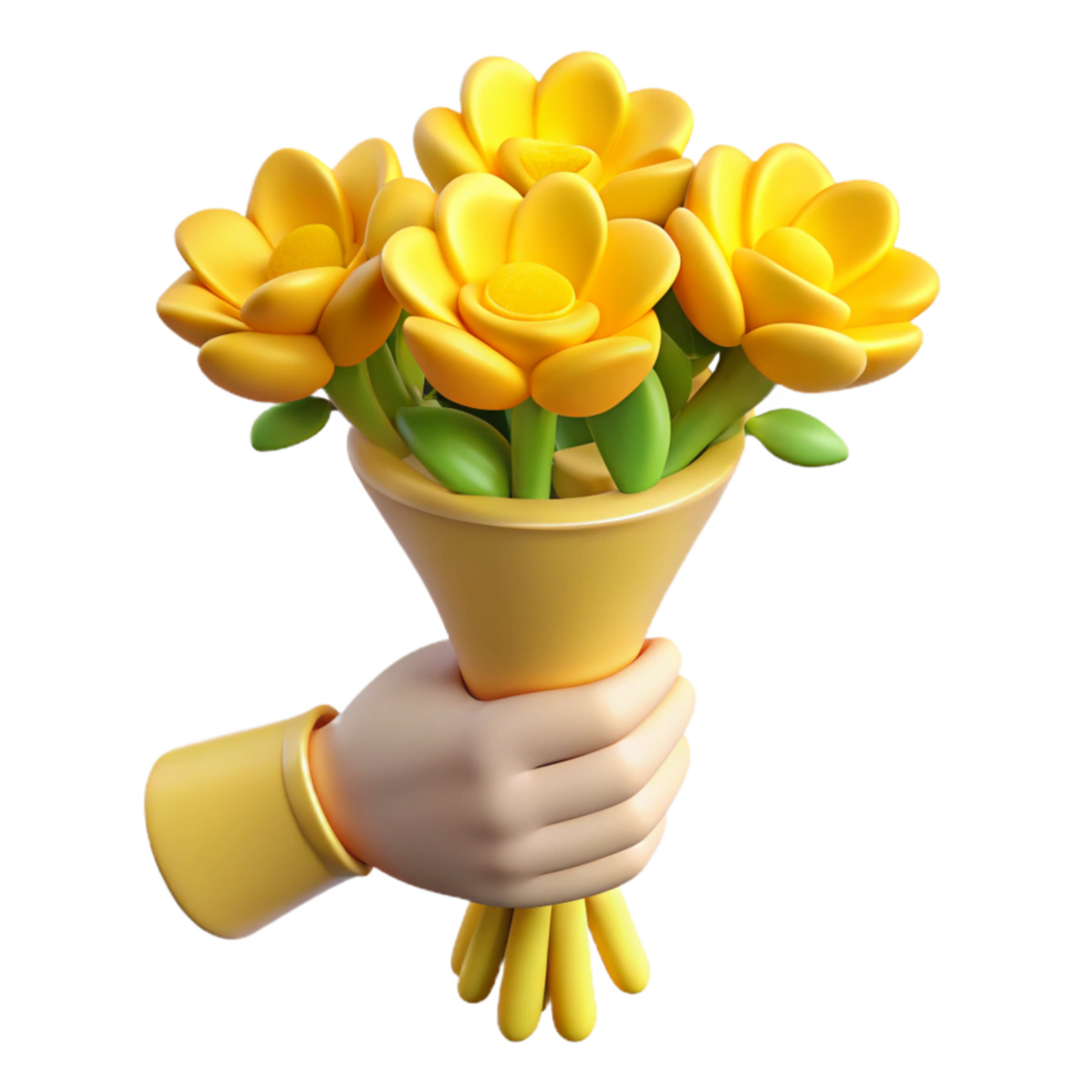 dramatic minimalist Yellow Wildflower Bouquet Hand Held Transparent Background detailed png