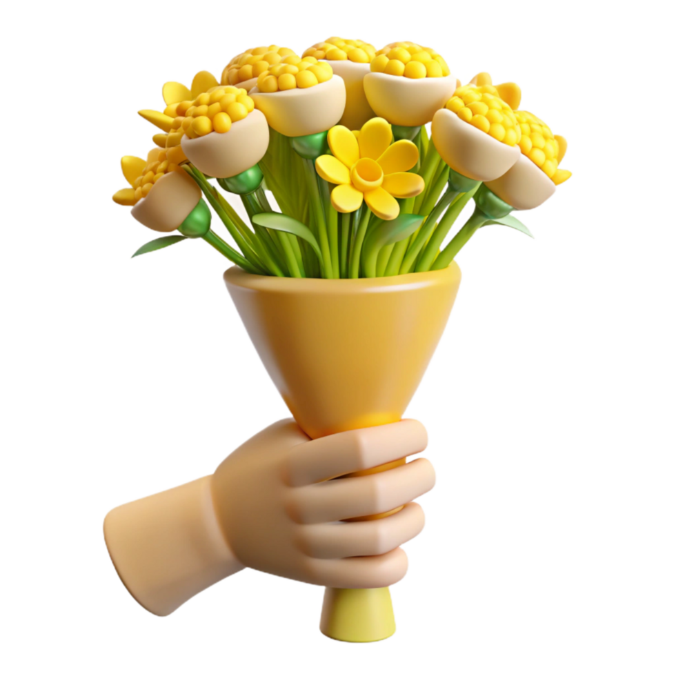 dramatic classic Yellow Wildflower Bouquet Hand Held Transparent Background exclusive png