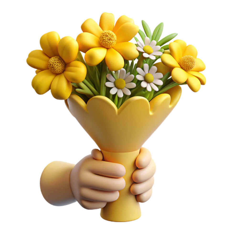 impressive artistic Yellow Wildflower Bouquet Hand Held Transparent Background high quality png