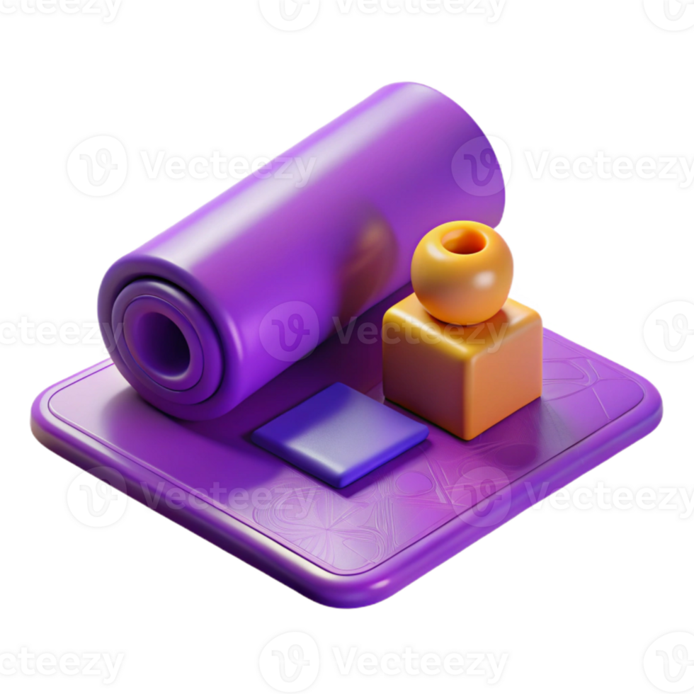 beautiful rustic Yoga Mat and Block Set Purple Isolated Cutout png