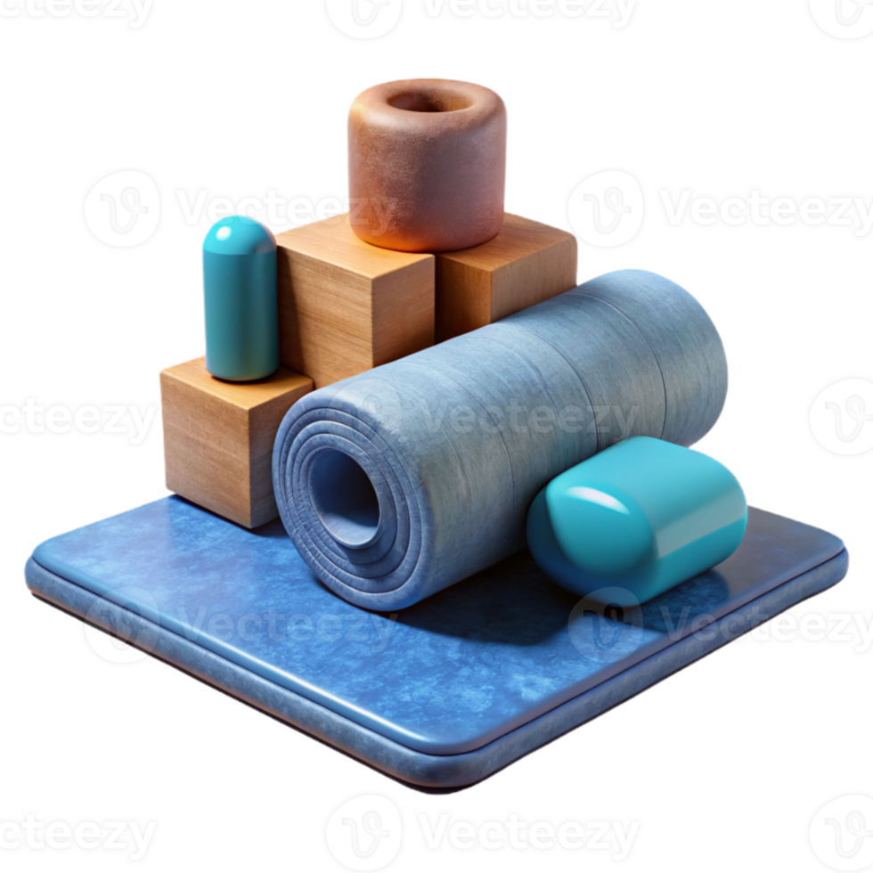serene contemporary Yoga Mat and Blocks Set Isolated exclusive png