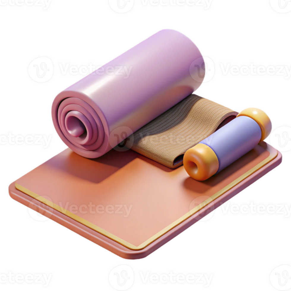 impressive vintage Yoga Mat and Towel Rolled Up Grey Isolated authentic png