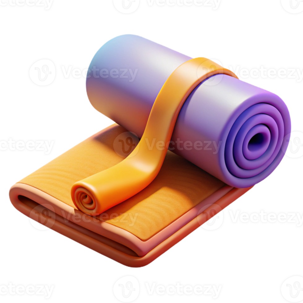 vibrant modern Yoga Mat and Towel Rolled Up Grey Isolated genuine png