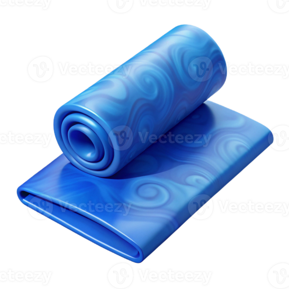 serene vintage Yoga Mat Blue Unrolled Transparent Background detailed png