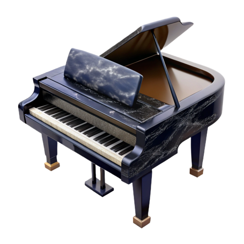 beautiful classic Grand Piano Black Polished Finish Isolated Element detailed png