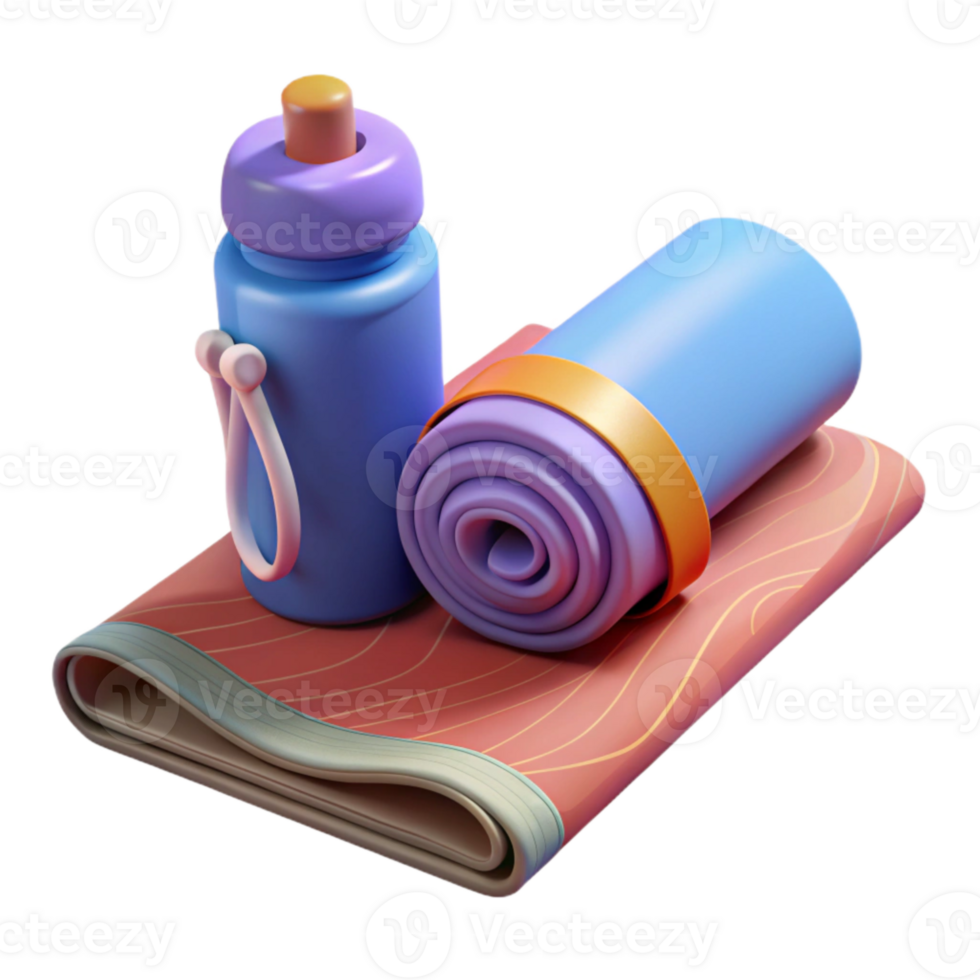 stunning creative Yoga Mat with Towel and Water Bottle Cutout Transparent Background original png