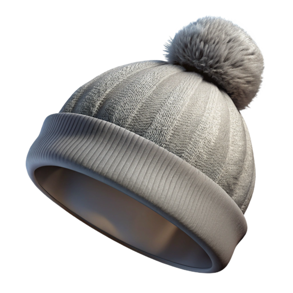 extraordinary rustic Gray Beanie with Pom Pom with Transparent Background professional png