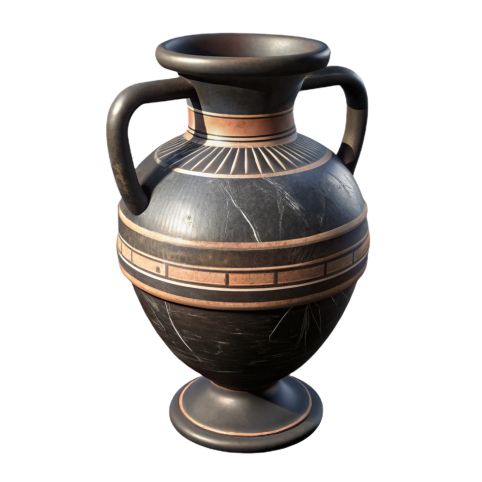 beautiful traditional Greek Amphora Black Glaze Decoration Transparent Background detailed png