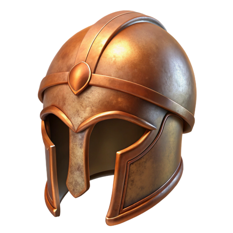dramatic abstract Greek Helmet Bronze Finish Front View Transparent Background professional png