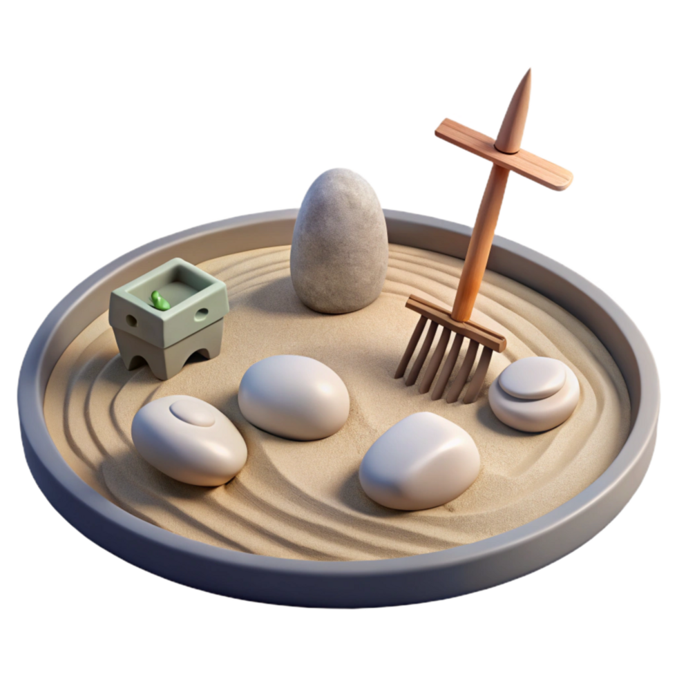 wonderful vintage Zen Garden Stones and Rake Cutout Isolated premium png