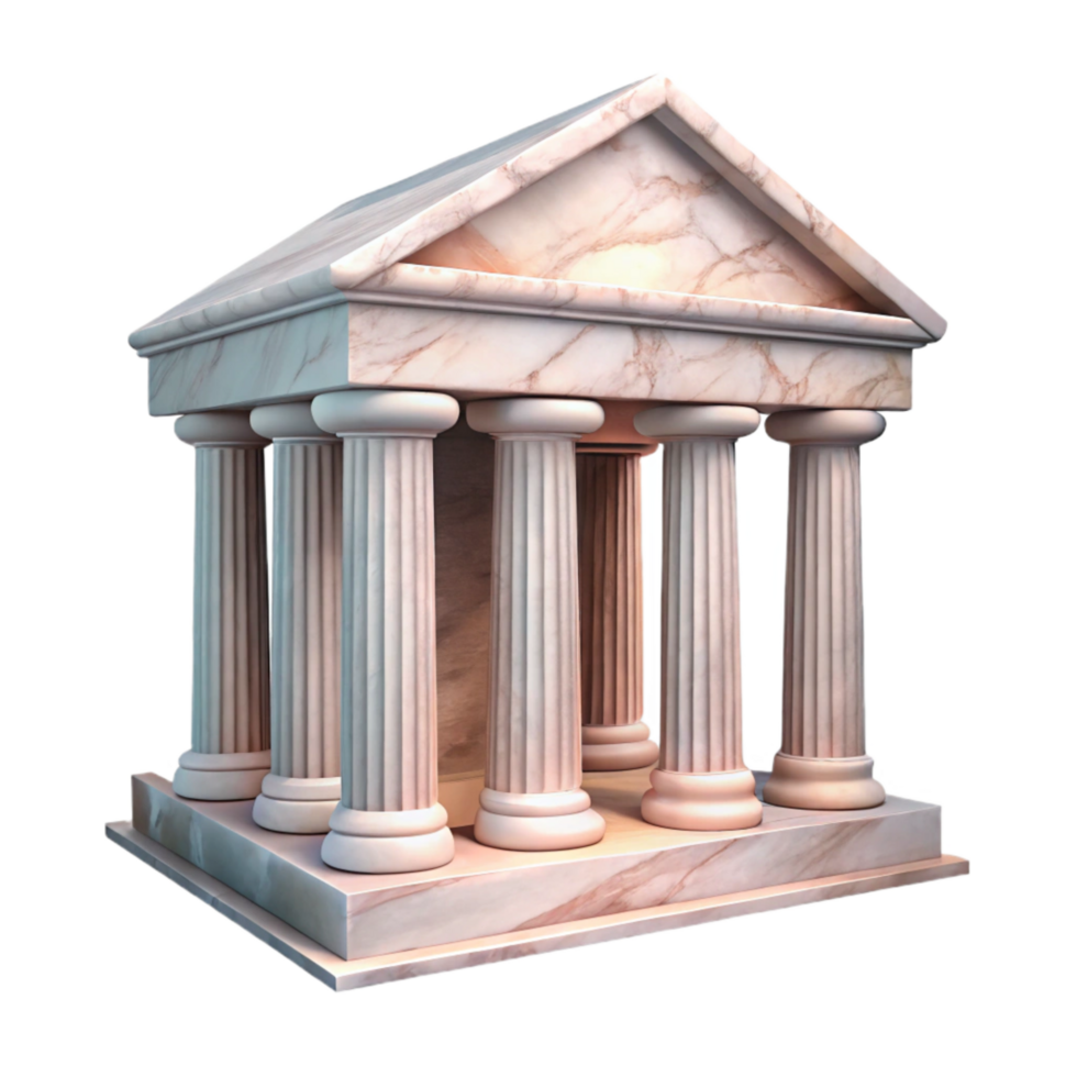 vibrant contemporary Greek Temple Marble Texture Front View Transparent Background png