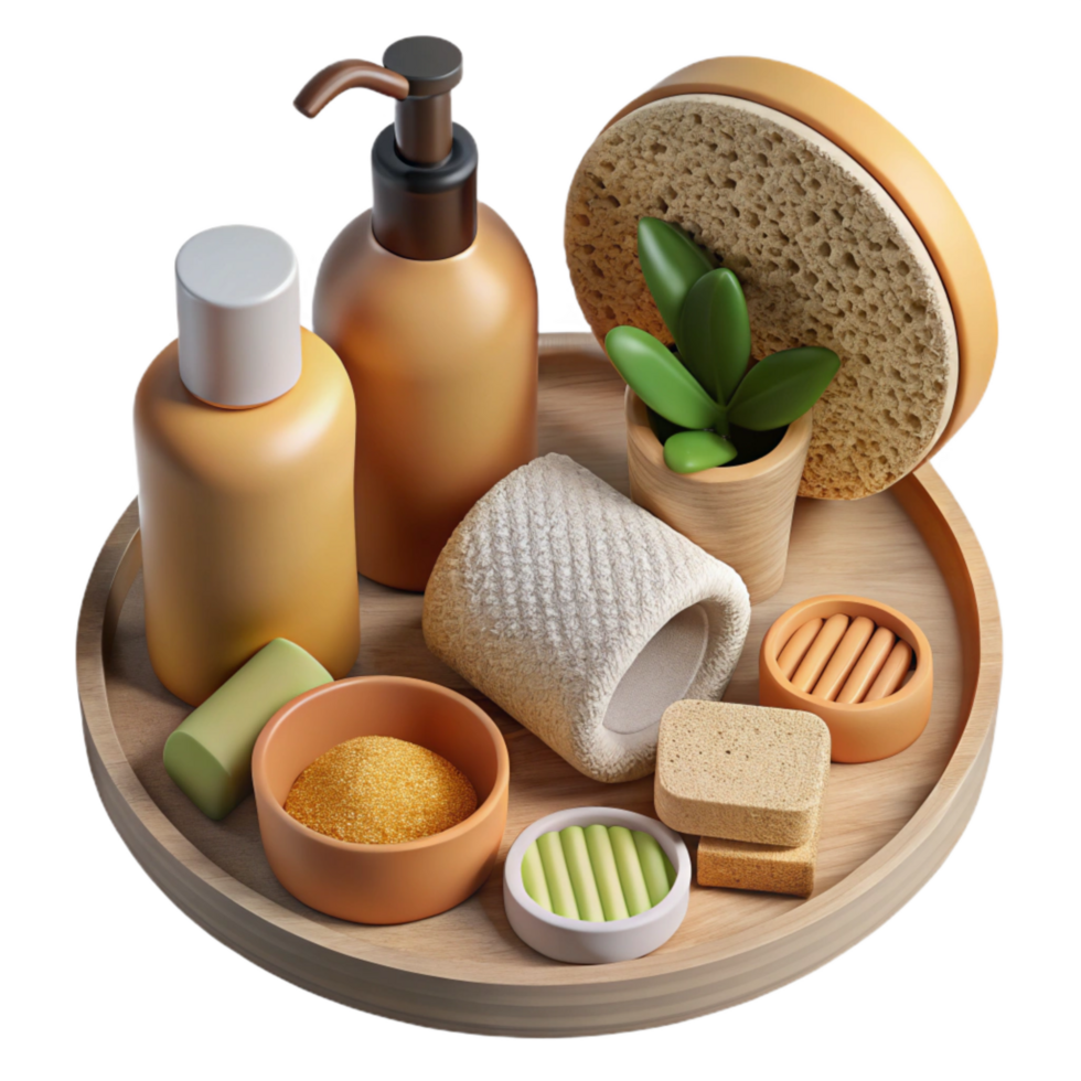 vibrant modern Zero Waste Bathroom Essentials Flat Lay Cutout png