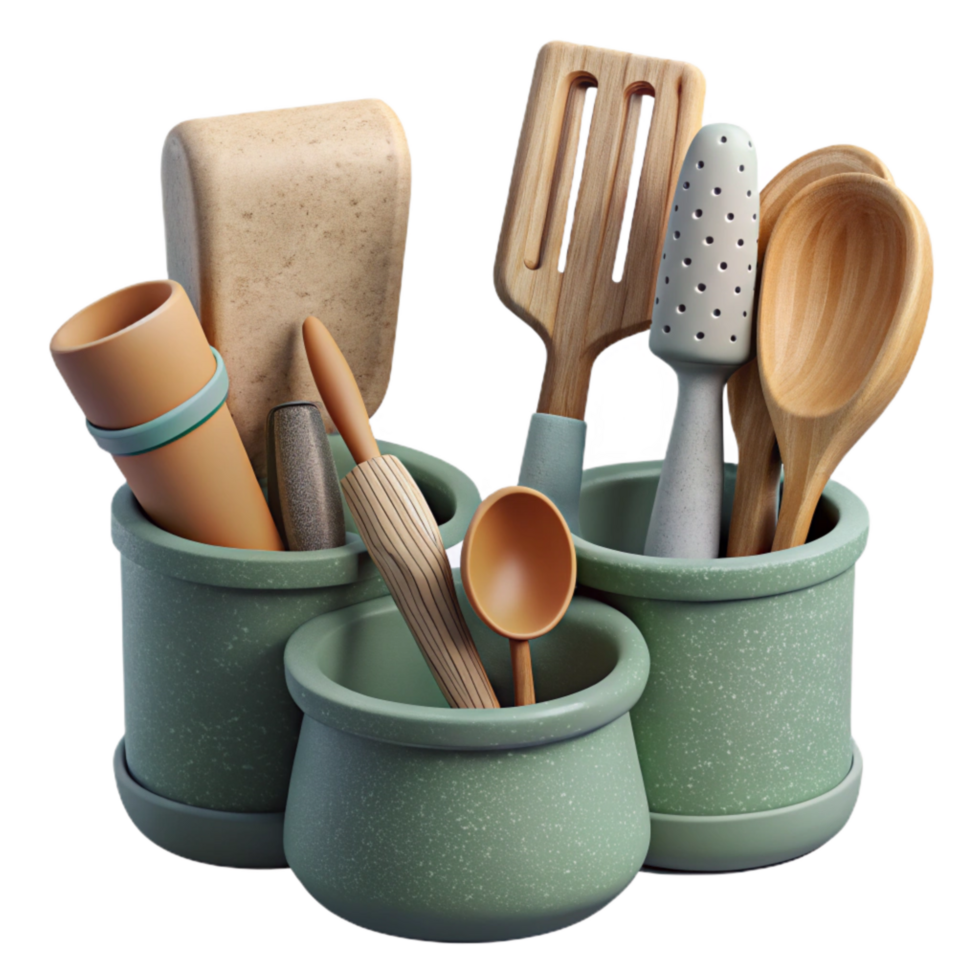 elegant abstract Zero Waste Kitchen Utensils Wooden Handles Cutout authentic png