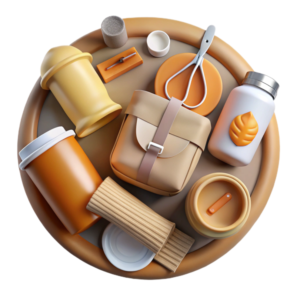 dramatic traditional Zero Waste Lifestyle Kit Top View Reusable Items Transparent detailed png