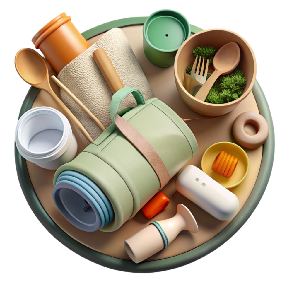 serene contemporary Zero Waste Lifestyle Kit Top View Reusable Items Transparent exclusive png